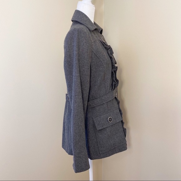 Luii Ruffle Front Gray Pea Coat Jacket - Small - Picture 2 of 11